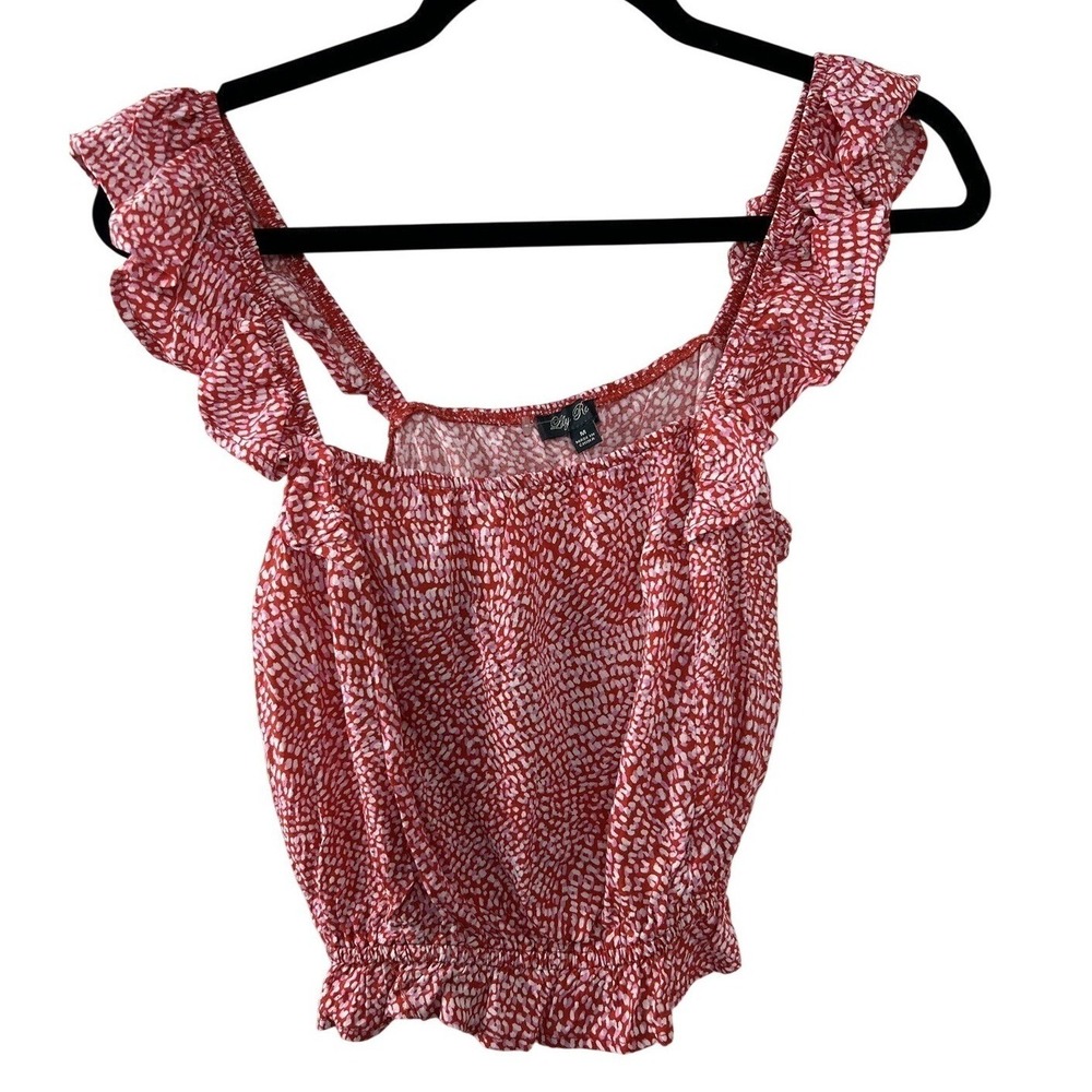 Lily Rose Abstract Dot Ruffle Crop Top M Red Smocked Boho Cottagecore Romantic